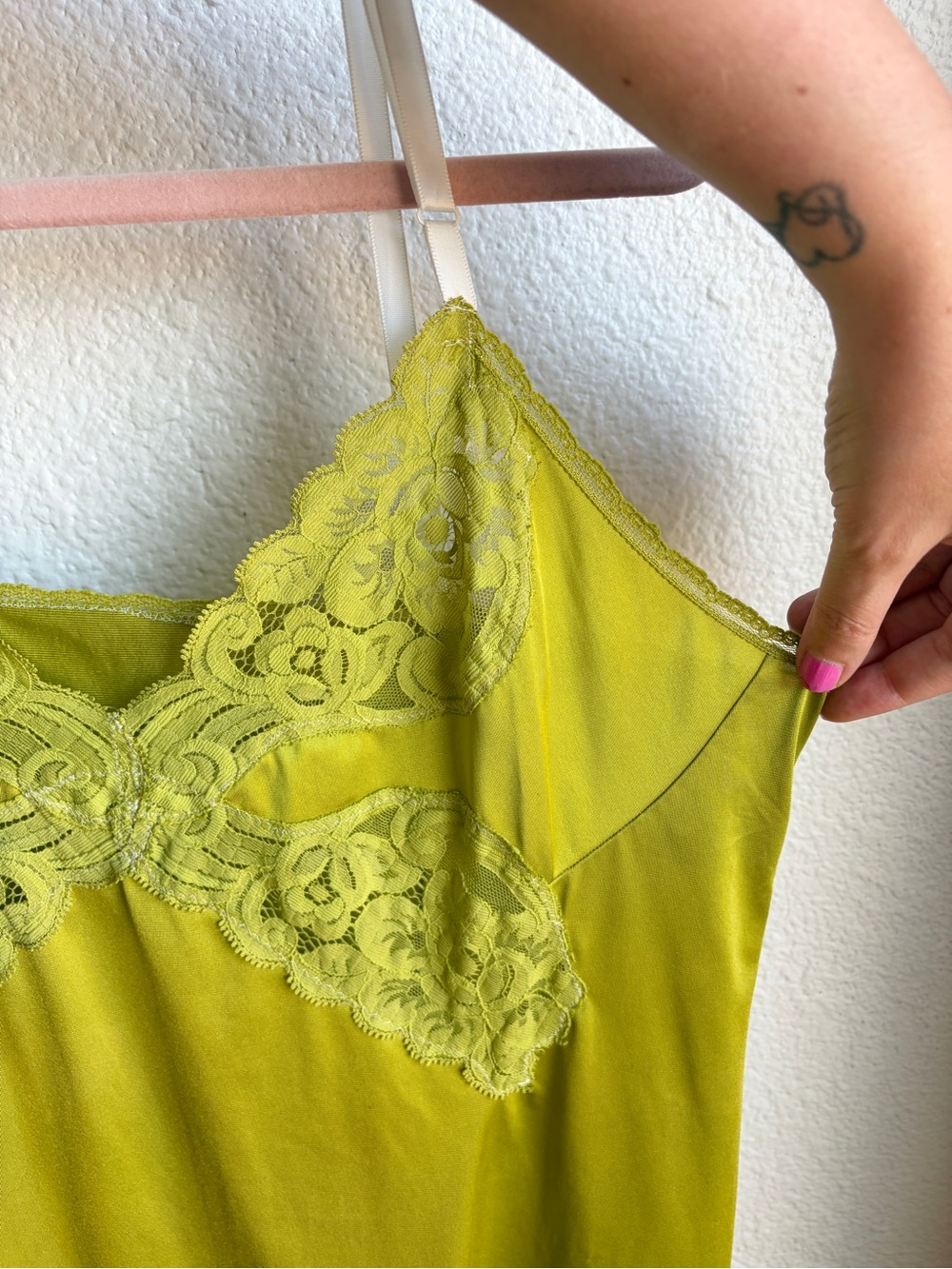 SOLD Vintage Vanity Fair Hand Dyed Chartreuse Slip Dress - Picture 7 of 7